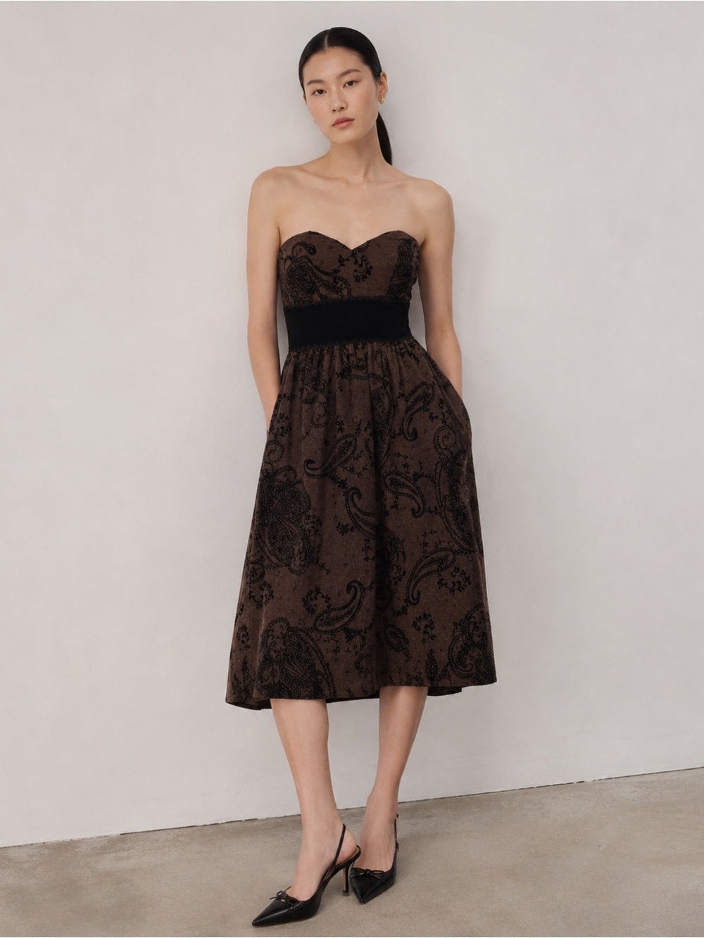 Tibi Velvet Paisley Strapless Fit &  Flare Cocktail Wedding Guest Dress Size 2